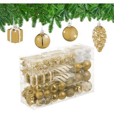 Relaxdays Palline di Natale, Set 72 Palle Natalizie Opache, Lucide, Glitterate, Pigne, Cuori, Regali, Plastica, Oro Relaxdays Palline di Natale, Set 72 Palle Natalizie Opache, Lucide, Glitterate, Pigne, Cuori, Regali, Plastica, Oro