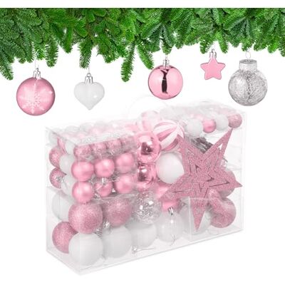 Relaxdays Palline di Natale, Set 101 Addobbi Natalizi in Plastica, Decorazioni per Albero in Vari Design, Puntale, Rosa Relaxdays Palline di Natale, Set 101 Addobbi Natalizi in Plastica, Decorazioni per Albero in Vari Design, Puntale, Rosa