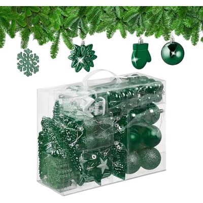 Relaxdays Palline di Natale, Set 100 Addobbi Natalizi, Palle Opache, Lucide, Glitter, 10 Design Diversi, Plastica, Verde Relaxdays Palline di Natale, Set 100 Addobbi Natalizi, Palle Opache, Lucide, Glitter, 10 Design Diversi, Plastica, Verde