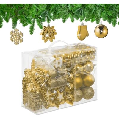 Relaxdays Palline di Natale, Set 100 Addobbi Natalizi, Palle Opache, Lucide, Glitter, 10 Design Diversi, Plastica, Oro Relaxdays Palline di Natale, Set 100 Addobbi Natalizi, Palle Opache, Lucide, Glitter, 10 Design Diversi, Plastica, Oro