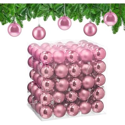 Relaxdays Palline di Natale, Set 100 Palle Albero, Addobbi Natalizi, ∅ 6 cm, Sfere in Plastica Opaca e Lucida, Rosa Relaxdays Palline di Natale, Set 100 Palle Albero, Addobbi Natalizi, ∅ 6 cm, Sfere in Plastica Opaca e Lucida, Rosa