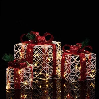 BAKAJI Set 3 Pacchetti Pacchi Regalo Luminosi di Natale con Decorazioni Addobbi Luci Led Natalizie Box Luminose in Rattan Natale Scatole con Luci Festive Kit Decorazioni Natalizie Interni Esterni BAKAJI Set 3 Pacchetti Pacchi Regalo Luminosi di Natale con Decorazioni Addobbi Luci Led Natalizie Box Luminose in Rattan Natale Scatole con Luci Festive Kit Decorazioni Natalizie Interni Esterni