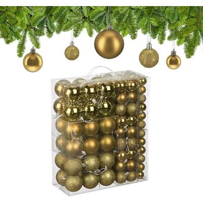 Relaxdays Palline di Natale, Set 138 Palle Albero, Addobbi Natalizi, Sfere in Plastica Opache, Lucide e Glitter, Oro Relaxdays Palline di Natale, Set 138 Palle Albero, Addobbi Natalizi, Sfere in Plastica Opache, Lucide e Glitter, Oro