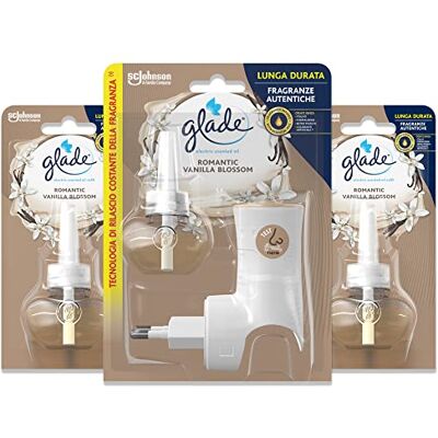 Glade Liquido Elettrico, Profumatore per Ambienti con Olii Essenziali, Fragranza Romantic Vanilla Blossom, Confezione da 1 Diffusore e 3 Ricariche, Versione precedente Glade Liquido Elettrico, Profumatore per Ambienti con Olii Essenziali, Fragranza Romantic Vanilla Blossom, Confezione da 1 Diffusore e 3 Ricariche, Versione precedente