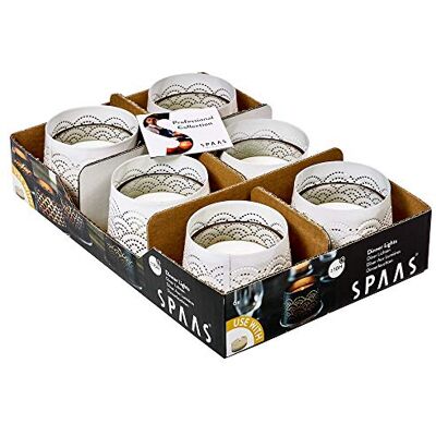Spaas 6 portacandele con luci Trasparenti in Vetro, Cera di paraffina Bianca, Diametro 92 mm x Altezza 48 mm Spaas 6 portacandele con luci Trasparenti in Vetro, Cera di paraffina Bianca, Diametro 92 mm x Altezza 48 mm