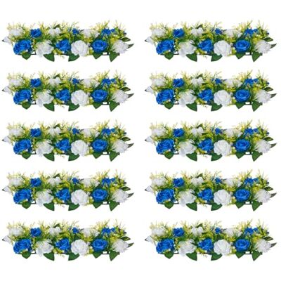 VEVOR Bouquet di Fiori Artificiali, 10 Pezzi, 500 x 220 x 120 mm, Centrotavola di Rose Finte per Matrimonio, Composizioni Floreali per Cerimonie, Ricevimenti, Decorazioni per Esterni, Bianco e Blu VEVOR Bouquet di Fiori Artificiali, 10 Pezzi, 500 x 220 x 120 mm, Centrotavola di Rose Finte per Matrimonio, Composizioni Floreali per Cerimonie, Ricevimenti, Decorazioni per Esterni, Bianco e Blu