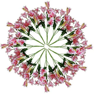 Steli di Giglio Artificiali Rosa - 144 Fiori - Unisex Steli di Giglio Artificiali Rosa - 144 Fiori - Unisex