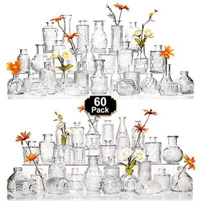 Arme Set di 60 vasi in vetro trasparente, piccoli vasi per boccioli di fiori, centrotavola rustici per matrimoni e decorazioni, stile vintage, perfetti per casa, tavolo ed eventi, design elegante Arme Set di 60 vasi in vetro trasparente, piccoli vasi per boccioli di fiori, centrotavola rustici per matrimoni e decorazioni, stile vintage, perfetti per casa, tavolo ed eventi, design elegante