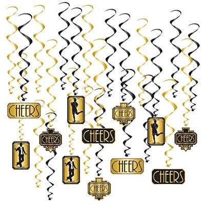 Beistle , 24 vortici anni '20, 43,2-81,3 cm, nero/oro Beistle , 24 vortici anni '20, 43,2-81,3 cm, nero/oro