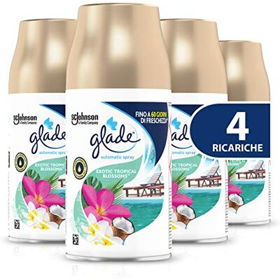 Glade Automatic Spray Ricarica, Profumatore per Ambienti, Fragranza Exotic Tropical Blossom, Formato Scorta da 4 Ricariche da 269 ml Glade Automatic Spray Ricarica, Profumatore per Ambienti, Fragranza Exotic Tropical Blossom, Formato Scorta da 4 Ricariche da 269 ml