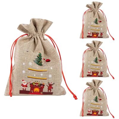 Idena Sacchetti Regalo Natalizi ca. 30 x 40 cm, 4 Pezzi, Sacchetti in Tessuto con Motivo di Babbo Natale, Renna e Scritta “Buon Natale”, Sacchetto Natalizio con Cordoncino Rosso Idena Sacchetti Regalo Natalizi ca. 30 x 40 cm, 4 Pezzi, Sacchetti in Tessuto con Motivo di Babbo Natale, Renna e Scritta “Buon Natale”, Sacchetto Natalizio con Cordoncino Rosso