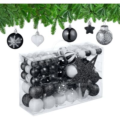Relaxdays Palline di Natale, Set 101 Addobbi Natalizi in Plastica, Decorazioni per Albero in Vari Design, Puntale, Nero Relaxdays Palline di Natale, Set 101 Addobbi Natalizi in Plastica, Decorazioni per Albero in Vari Design, Puntale, Nero