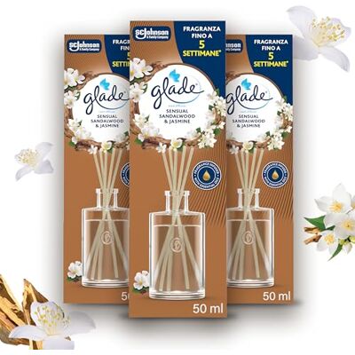 Glade Profumatore per Ambienti Bastoncini, Sandalwood & Jasmine, 3 x 50ml Glade Profumatore per Ambienti Bastoncini, Sandalwood & Jasmine, 3 x 50ml