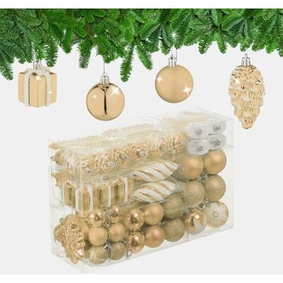 Relaxdays Palline di Natale, 72 Palle Natalizie Opache, Lucide, Glitterate, Pigne, Cuori, Regali, Plastica, Champagne Relaxdays Palline di Natale, 72 Palle Natalizie Opache, Lucide, Glitterate, Pigne, Cuori, Regali, Plastica, Champagne