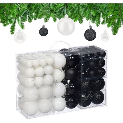 Relaxdays Palline di Natale, Set 100 Palle Albero, Addobbi Natalizi, Opache, Lucide e Glitter, ∅ 3, 4, 6 cm, Nero Bianco Relaxdays Palline di Natale, Set 100 Palle Albero, Addobbi Natalizi, Opache, Lucide e Glitter, ∅ 3, 4, 6 cm, Nero Bianco