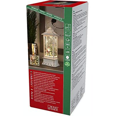 Konstsmide Lanterna LED con palla di vetro e neve, Scena di Babbo Natale e cane., Large 27cm Konstsmide Lanterna LED con palla di vetro e neve, Scena di Babbo Natale e cane., Large 27cm