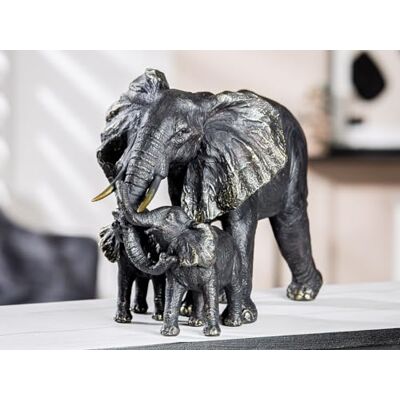 GILDE Famiglia di Elefanti - Figura Decorativa in Resina Nera - 39,5cm GILDE Famiglia di Elefanti - Figura Decorativa in Resina Nera - 39,5cm