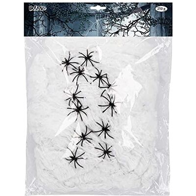 Boland Rete a ragno con ragni decorativi, tessuto da 250 grammi e 12 piccoli ragni in plastica, decorazione per Halloween, carnevale e feste a tema Boland Rete a ragno con ragni decorativi, tessuto da 250 grammi e 12 piccoli ragni in plastica, decorazione per Halloween, carnevale e feste a tema