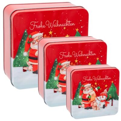 Idena Set di barattoli per biscotti “Buon Natale”, 3 pezzi Scatola per biscotti in 3 misure con coperchio, quadrata, per biscotti, pasticcini e dolci natalizi, Idena Set di barattoli per biscotti “Buon Natale”, 3 pezzi Scatola per biscotti in 3 misure con coperchio, quadrata, per biscotti, pasticcini e dolci natalizi,
