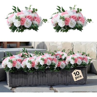 VEVOR Bouquet di Fiori Artificiali, 10 Pezzi, Diametro 45 cm, Centrotavola di Rose per Matrimonio, Composizioni Floreali Finte per Cerimonie, Ricevimenti, Decorazioni per Esterni, Bianco e Rosa VEVOR Bouquet di Fiori Artificiali, 10 Pezzi, Diametro 45 cm, Centrotavola di Rose per Matrimonio, Composizioni Floreali Finte per Cerimonie, Ricevimenti, Decorazioni per Esterni, Bianco e Rosa
