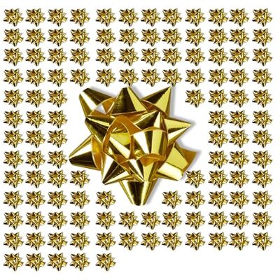 Relaxdays Set da 100 Fiocchetti per Pacchetti Regalo, Stelle Decorative per Natale e Compleanni, Ø 5 cm, Oro Relaxdays Set da 100 Fiocchetti per Pacchetti Regalo, Stelle Decorative per Natale e Compleanni, Ø 5 cm, Oro