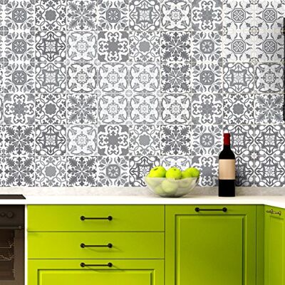 AMBIANCE-LIVE 60 piastrelle adesive per pareti – Mosaico vintage grigio – 10cm x 10cm AMBIANCE-LIVE 60 piastrelle adesive per pareti – Mosaico vintage grigio – 10cm x 10cm