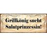 Schatzmix Blechschild Spruch Grillkönig sucht Salatprinzessin Metallschild 27x10 Wanddeko Targa di Metallo da Parete, Lamiera, Multicolore, 27x10 cm