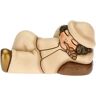 THUN Pastore Dormiente in Ceramica Decorata a Mano, Colore Champagne, Linea Presepe Classico, Decorazioni Natale Casa, 8.3x3.9x5 cm h