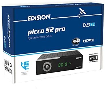 Edision Decoder DVB-S2 HD  PICCO S2 pro Ricevitore Digitale Satellitare DVB-S2 H.265 HEVC, Wi-Fi a bordo, Multistream, HDMI, SCART, SPDIF, USB, IR, lettore di schede, Telecomando Universale 2in1