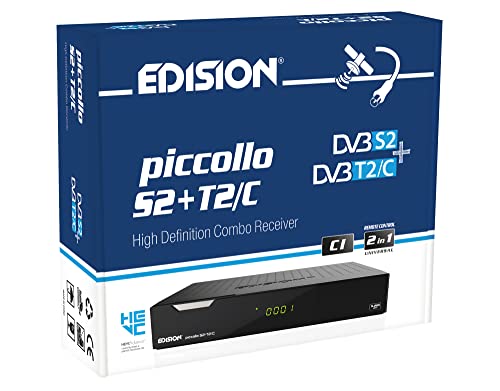 Edision Decoder Combo HD  PICCOLLO S2+T2/C Ricevitore Digitale satellitare e terrestre Full HD DVB-S2 DVB-T2 DVB-C H265 HEVC, 2xUSB, HDMI, RCA, LAN, CI, Supporto USB WiFi, Telecomando Universale 2in1