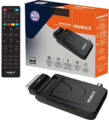 Humax Decoder digitale terrestre DVB-T2 HD-2023T2 Digimax Nano con telecomando 2 in 1 per controllare il TV