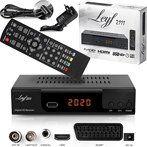 hd-line LEYF2111 Decoder Digitale Terrestre DVB T2, Ricevitore TV, Full HD 1080p (HDTV, DVB-C / C2, DVB-T/T2, HDMI, SCART, USB 2.0) + cavo HDMI, Nero