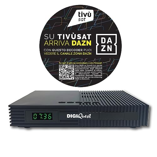 DIGIQUEST Decoder Tivùsat Ti9, DVB-S2 con telecomando 2 in 1, smartcard Tivùsat inclusa, funzione di registrazione attivabile Dispositivo abilitato ai canali zona DAZN – Nero.