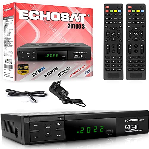 hd-line Echosat HDMI SCART HD DVB S2 Satelliti Ricevitori + Telecomando Intelligente, Satellite Digitale (DVB-S/S2, HDMI, SCART, 2x USB 2.0, Full HD 1080p) (Preprogrammato per Astra Hotbird e Türksat)