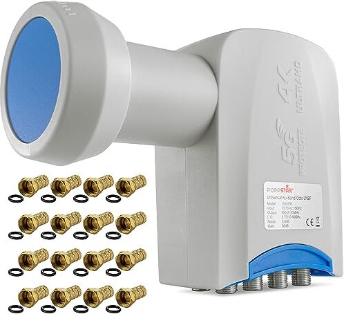 POPPSTAR Octo LNB 8 uscite LNC set 16 connettori F per antenna parabolica 8 ricevitori (digital, 4K, Full HD, 4k UHD, 3D TV)