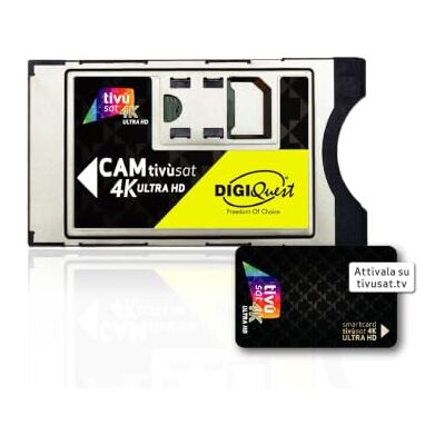 DIGIQUEST CAM tivùsat 4K Ultra HD Certificata con Smartcard Voucher 1 Mese Infinity+ Incluso Facile da Installare Oltre 130 Canali HD e 4K senza canone DIGIQUEST CAM tivùsat 4K Ultra HD Certificata con Smartcard Voucher 1 Mese Infinity+ Incluso Facile da Installare Oltre 130 Canali HD e 4K senza canone