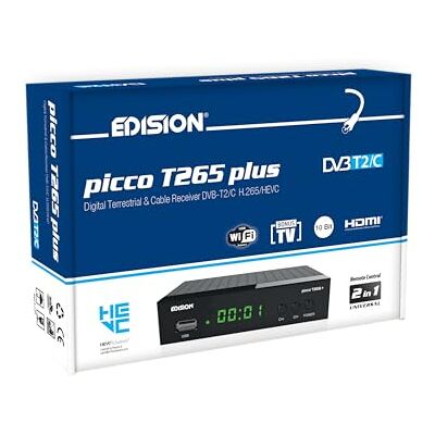 Edision PICCO T265 plus Modello 2024 Decoder Digitale Terrestre 2024 Full HD DVBT2 H265 HEVC 10 Bit Bonus TV, FTA, USB, HDMI, SCART, Sensore IR, Supporto USB WiFi, Telecomando Universale 2in1, Main 10 Edision PICCO T265 plus Modello 2024 Decoder Digitale Terrestre 2024 Full HD DVBT2 H265 HEVC 10 Bit Bonus TV, FTA, USB, HDMI, SCART, Sensore IR, Supporto USB WiFi, Telecomando Universale 2in1, Main 10