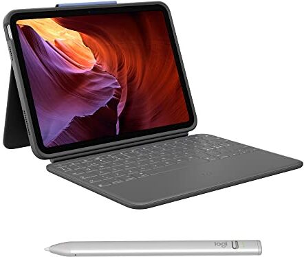 Logitech Rugged Folio per iPad (10ª generazione) + Crayon per iPad con porte USB-C e tecnologia Apple Pencil, Argento