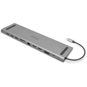 Digitus USB-C Docking Station per Laptop 11 Porte 2X HDMI, 1x VGA Ultra HD 4k30Hz 3X USB 3.0, 1x USB Type-C RJ45 LAN, Jack Audio, Lettore di schede Argento Digitus USB-C Docking Station per Laptop 11 Porte 2X HDMI, 1x VGA Ultra HD 4k30Hz 3X USB 3.0, 1x USB Type-C RJ45 LAN, Jack Audio, Lettore di schede Argento