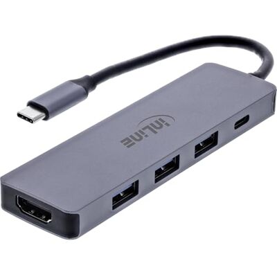 InLine Hub multifunzione 3X USB-A 5Gb/s, HDMI 4K 60Hz, USB-C Power Delivery 100W, compatibile con Windows macOS Linux, 33271A InLine Hub multifunzione 3X USB-A 5Gb/s, HDMI 4K 60Hz, USB-C Power Delivery 100W, compatibile con Windows macOS Linux, 33271A