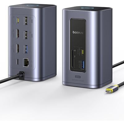 Baseus Nomos Air 12 in 1 Docking Station 2 Monitor per Windows con 4K HDMI, 10Gbps USB-C/A, SD/TF, 100W PD, Gigabit Ethernet, Compatibile con Laptop HP/Lenovo/Dell/Acer Baseus Nomos Air 12 in 1 Docking Station 2 Monitor per Windows con 4K HDMI, 10Gbps USB-C/A, SD/TF, 100W PD, Gigabit Ethernet, Compatibile con Laptop HP/Lenovo/Dell/Acer