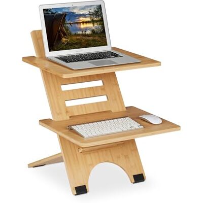 Relaxdays Supporto Pc da Scrivania, Ausilio per Lavorare in Piedi, Leggio Laptop, 2 Ripiani, Regolabile, bambù, Naturale Relaxdays Supporto Pc da Scrivania, Ausilio per Lavorare in Piedi, Leggio Laptop, 2 Ripiani, Regolabile, bambù, Naturale