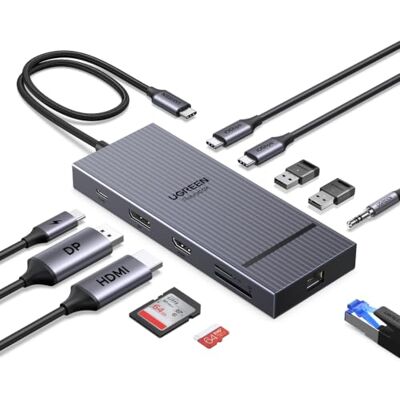 UGREEN Revodok Pro 2111 Hub USB C 11 in 1 Docking Station Doppio Display 1 HDMI 4K60Hz, DisplayPort 4K120Hz, 10Gbsp, 2A2C Dati, Ethernet Gigabit, Ricarica PD 100W, SD TF, Audio 3,5mm UGREEN Revodok Pro 2111 Hub USB C 11 in 1 Docking Station Doppio Display 1 HDMI 4K60Hz, DisplayPort 4K120Hz, 10Gbsp, 2A2C Dati, Ethernet Gigabit, Ricarica PD 100W, SD TF, Audio 3,5mm