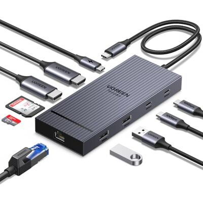UGREEN Revodok Pro 2102 Hub USB C 10 in 1 Docking Station Doppio Display 2 HDMI 4K60Hz, Trasferimento Dati 10Gbps, RJ45 Gigabit, Ricarica PD 100W, SD TF, 2A2C, Compatibile con MacBook Pro Air M4 M3 UGREEN Revodok Pro 2102 Hub USB C 10 in 1 Docking Station Doppio Display 2 HDMI 4K60Hz, Trasferimento Dati 10Gbps, RJ45 Gigabit, Ricarica PD 100W, SD TF, 2A2C, Compatibile con MacBook Pro Air M4 M3