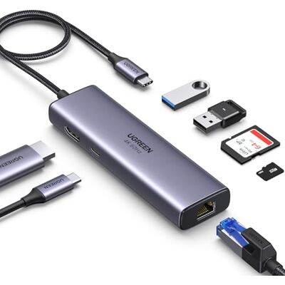 UGREEN Revodok 107 Hub USB C Ethernet Gigabit 7 in 1 Docking Station HDMI 4K 60Hz, RJ45 1000Mbps, Lettore di Schede SD TF, 5Gbps, PD 100W, Compatible con MacBook Neo iPad Pro Air iPhone 17 UGREEN Revodok 107 Hub USB C Ethernet Gigabit 7 in 1 Docking Station HDMI 4K 60Hz, RJ45 1000Mbps, Lettore di Schede SD TF, 5Gbps, PD 100W, Compatible con MacBook Neo iPad Pro Air iPhone 17