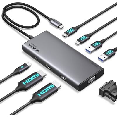 UGREEN Revodok Pro 3081 Hub USB C 8 in 1 Docking Station Triplo Display 2 HDMI 4K, 1 VGA 1080P, 10Gbps, Porte Dati Multiple 2A2C, Ricarica PD 100W, Compatibile con MacBook Pro Air, Surface UGREEN Revodok Pro 3081 Hub USB C 8 in 1 Docking Station Triplo Display 2 HDMI 4K, 1 VGA 1080P, 10Gbps, Porte Dati Multiple 2A2C, Ricarica PD 100W, Compatibile con MacBook Pro Air, Surface
