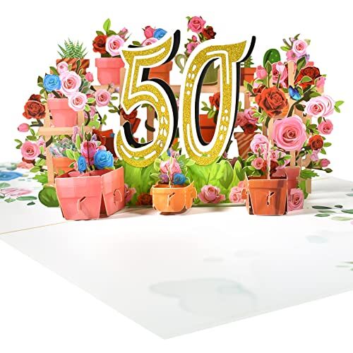 ART 50° biglietto di compleanno, biglietto pop-up per 50° anniversario, biglietto di auguri pop-up 3D, biglietto di auguri per donne, mamme, moglie, uomini, amici, romanticismo
