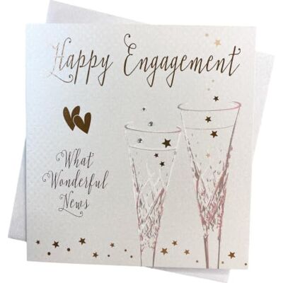 White Cotton Cards Happy Engagement Biglietto di auguri fatto a mano, motivo: flute di champagne White Cotton Cards Happy Engagement Biglietto di auguri fatto a mano, motivo: flute di champagne