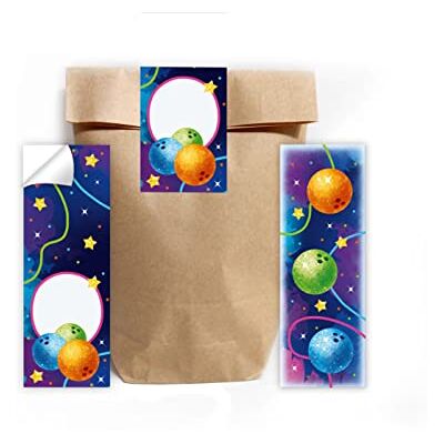 Junapack 12 segnalibri + 12 sacchetti regalo (naturale) + 12 adesivi bowling party regalini bomboniera compleanno bambini ragazzi ragazze Junapack 12 segnalibri + 12 sacchetti regalo (naturale) + 12 adesivi bowling party regalini bomboniera compleanno bambini ragazzi ragazze