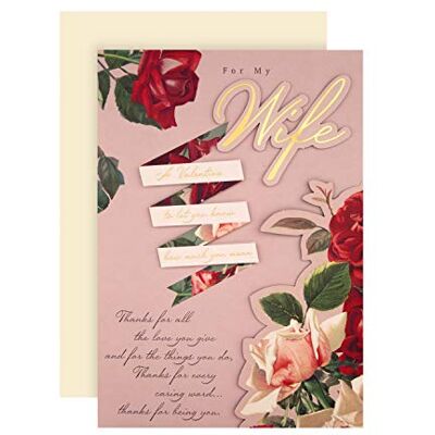 Hallmark Biglietto di San Valentino per moglie, biglietto di San Valentino, design 3D e pop-up, classico design floreale, rosa, rosso Hallmark Biglietto di San Valentino per moglie, biglietto di San Valentino, design 3D e pop-up, classico design floreale, rosa, rosso